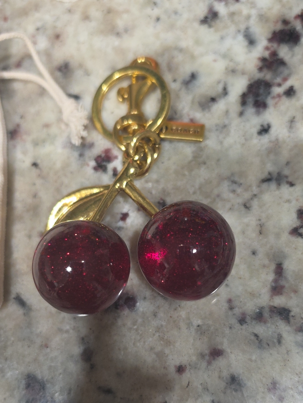 Coach Gold-Tone Cherry Key Charm with Sparkling Red Cherries
